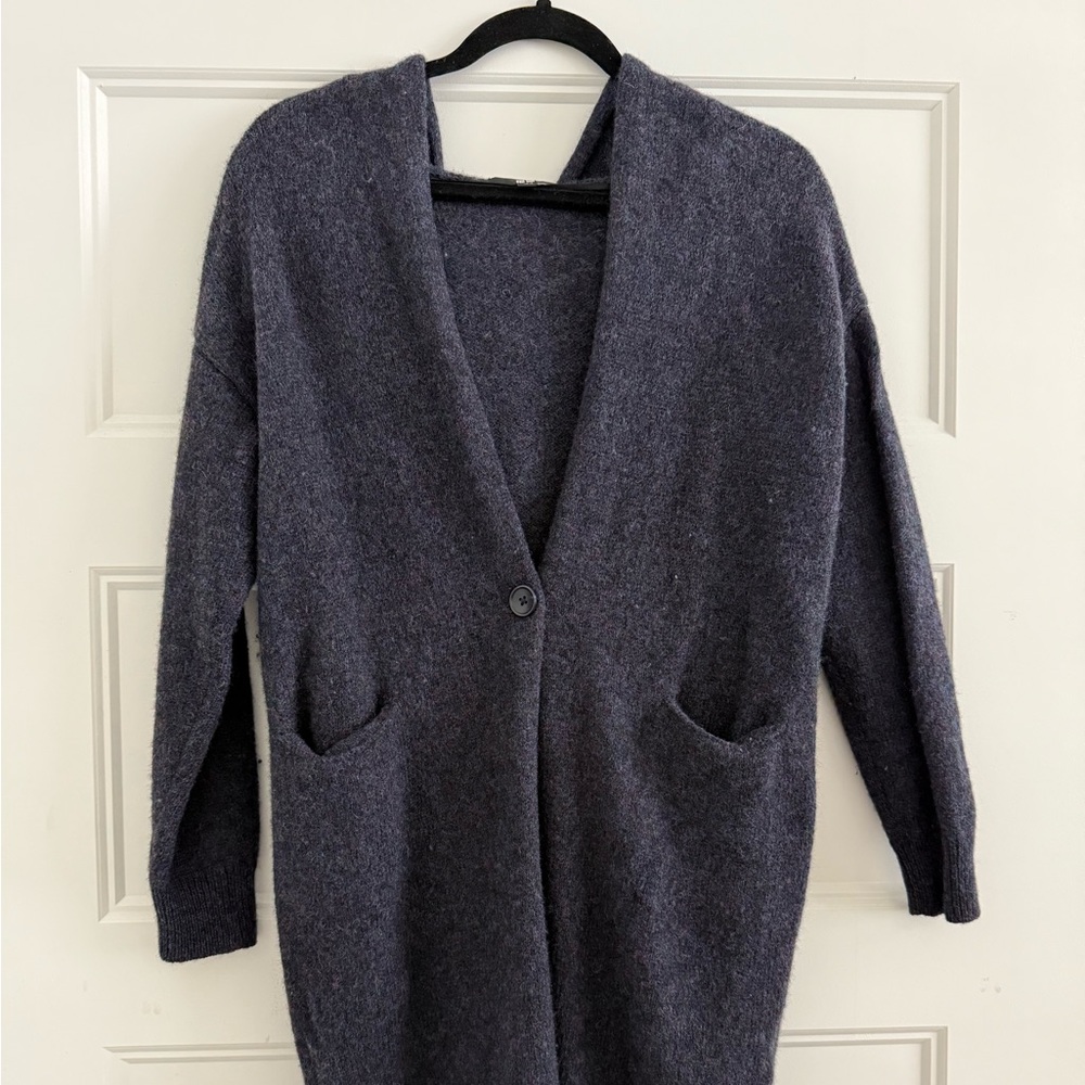 Uniqlo hooded wool cardigan - blue (small)